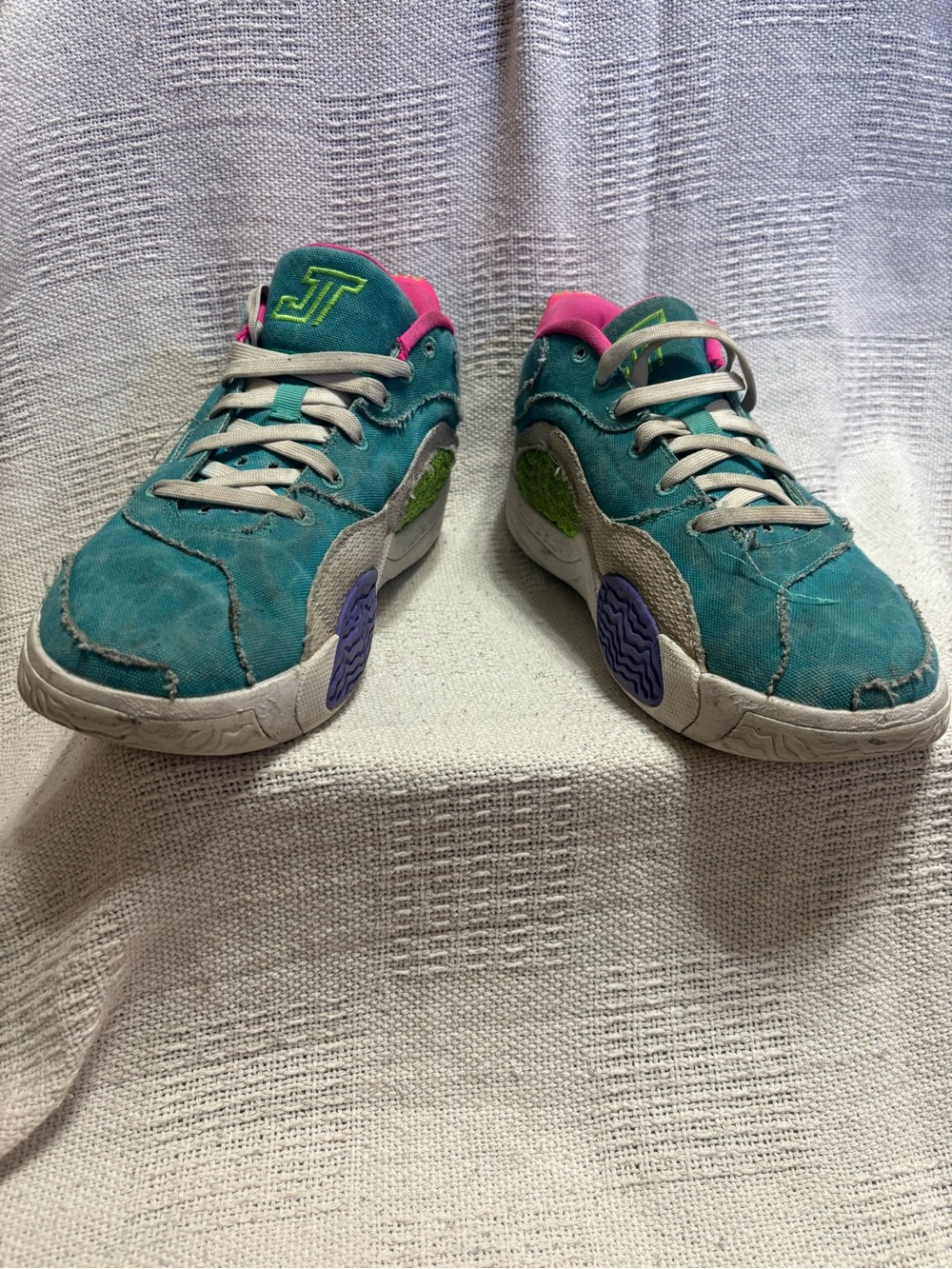 Jordan Kids Teal Sneakers with Pink and Green Accents